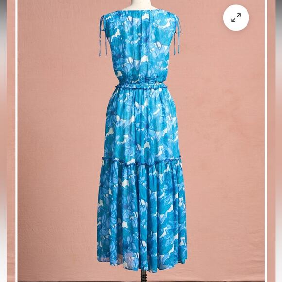 NEW Sundance periwinkle floral Maren Meadow sleeveless tiered dress - Picture 4 of 15